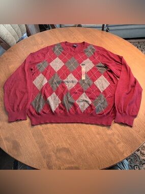 Mens Croft & Barrow Red Checkered Sweater Size 2XL